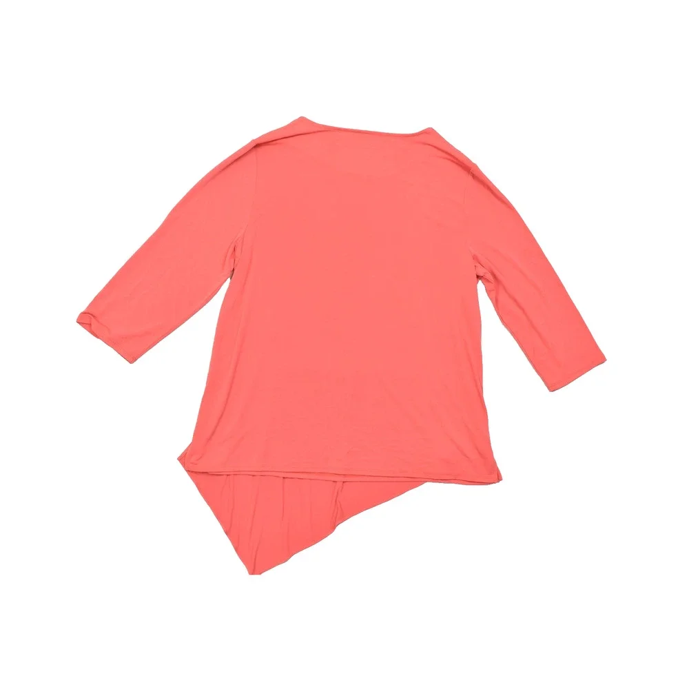 Chico's The Ultimate Tee Size 2 Coral Pink Asymmetrical Hem 3/4 Sleeve Top Polye